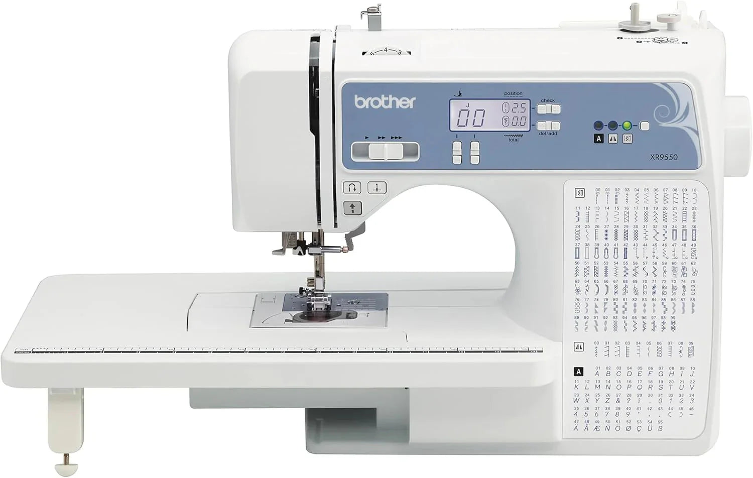 Brother Sewing and Quilting Machine, Computerized, 165 Built-in Stitches, LCD Display, Wide Table, 8 Included Presser Feet, White, 20x12x17(XR9550 - New Model)