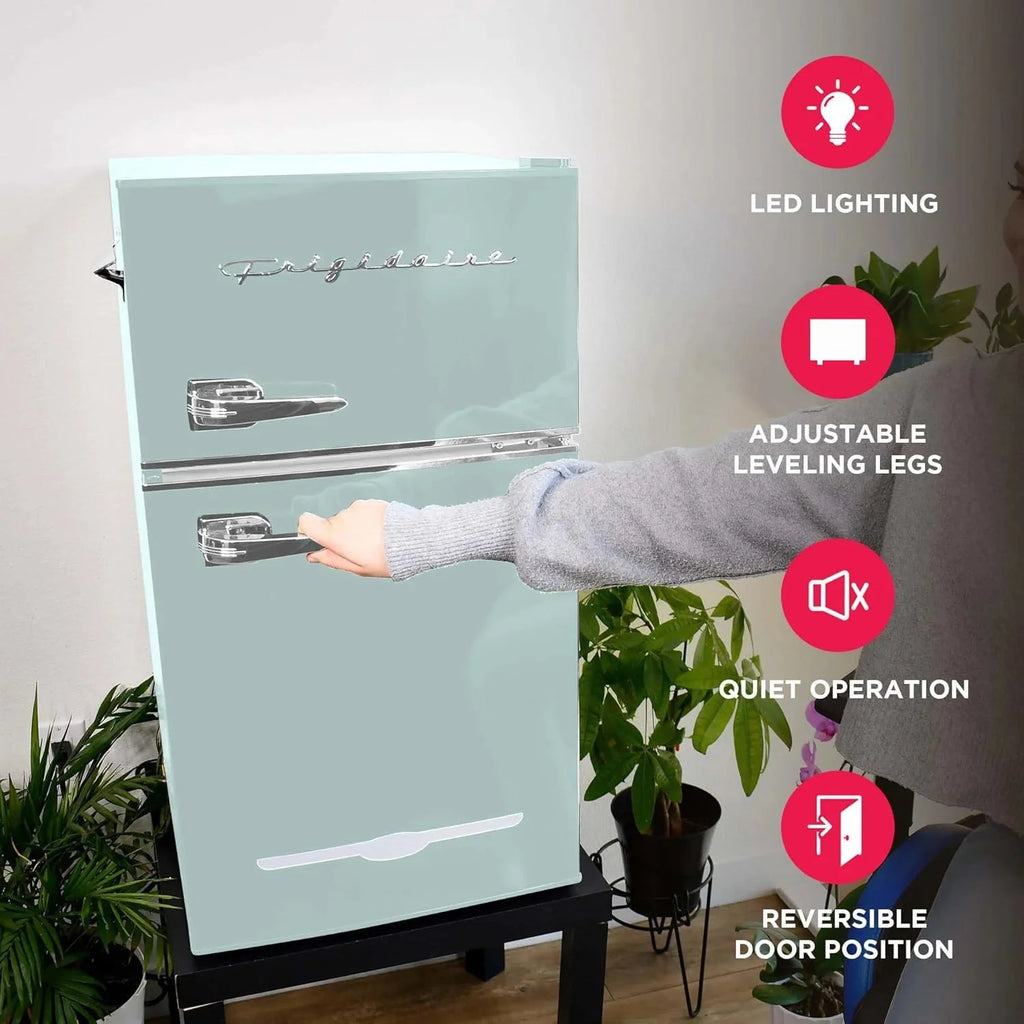 Frigidaire Retro Mini Fridge with Freezer  Side Bottle Opener-Small 2 Door Refrigerator for Office Bar or College Dorm Room-3.1 Cu Ft – 19”"D x 20.5" W x 33.5" H(Red/Double Door/Refrigerator)