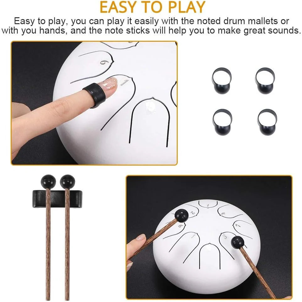 Tongue Drum with Drumsticks 6-inch Steel Instrument Percussion Instrument 8 Tune Tambourine Drum Jar Accessories