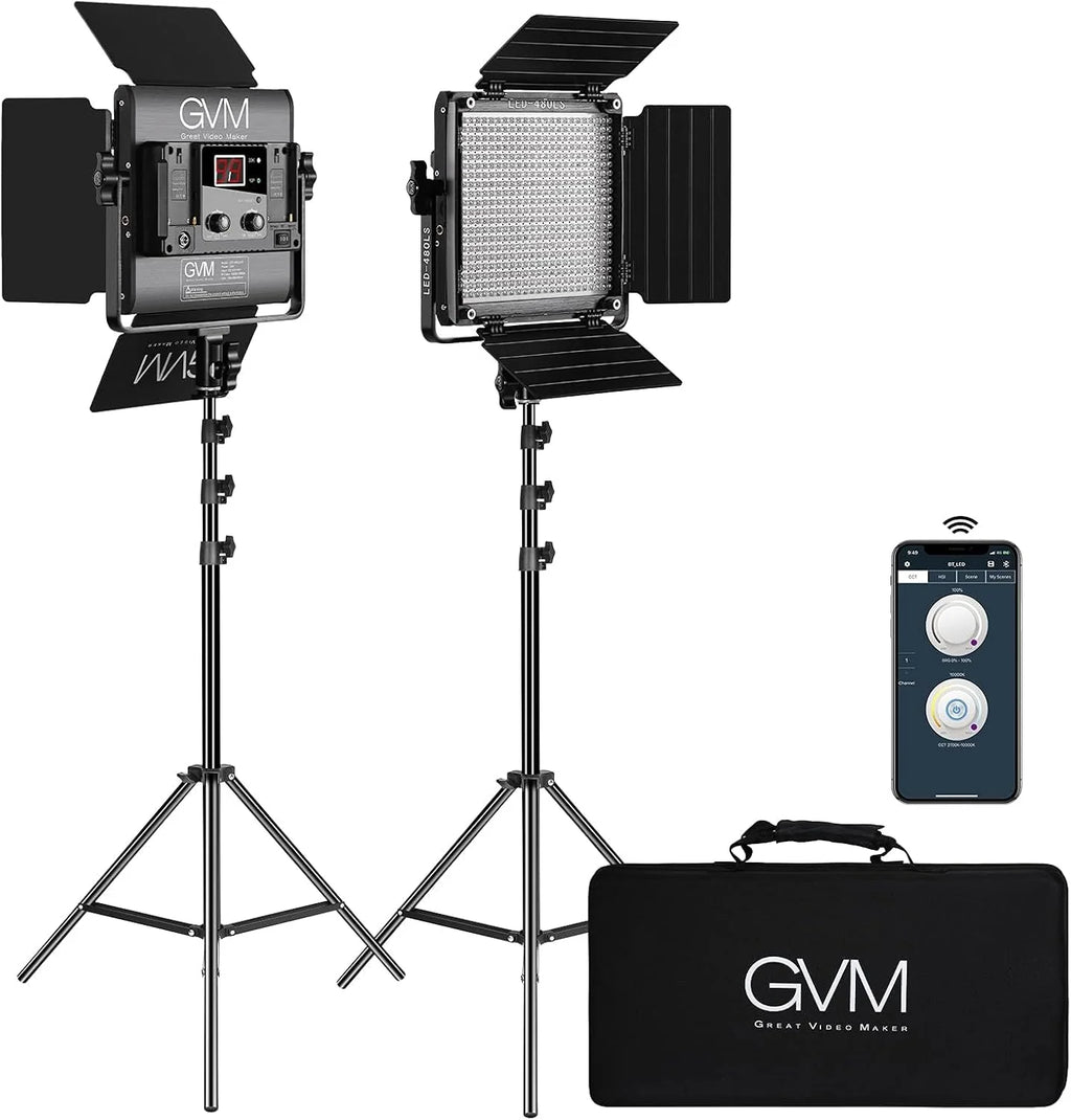 2 Pack LED Video Lighting Kits with APP Control, Bi-Color Variable 2300K~6800K with Digital Display Brightness of 10~100% for Video Photography, CRI97+ TLCI97 Led Video Light Panel +Barndoor(Bicolor)