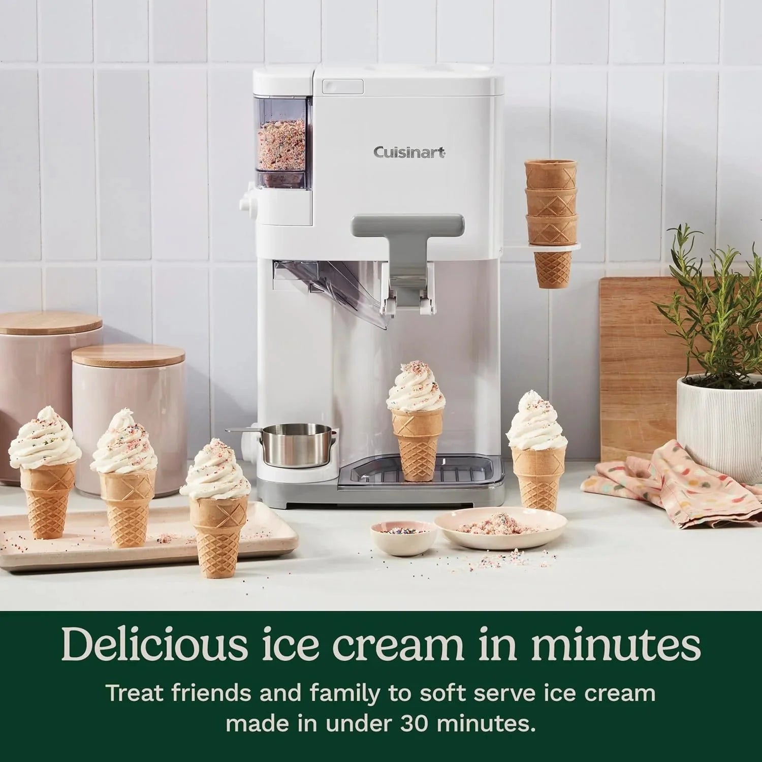Cuisinart Soft Serve Ice Cream Machine- Mix It In Ice Cream Maker for Frozen Yogurt, Sorbet, Gelato, Drinks 1.5 Quart, White, ICE-48(Ice-Cream Maker/White)