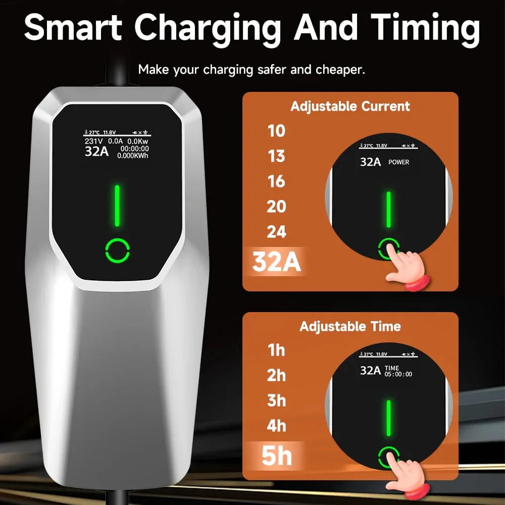 32 Amp Level 12 Portable EV Charger ,26FT Cable NEMA 14-50 Plug for Electric Car Home Charging Station 7.68KW