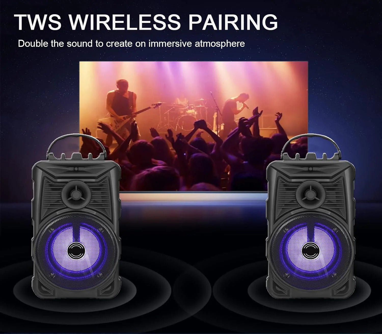 Portable Bluetooth Speaker, RGB Multi-Colors Rhythm Lights, Up to 8H Playtime, IPX5 Waterproof Speaker with HD Sound, TWS Pairing, Wireless Speakers for Home, Party, Outdoor(1PC)