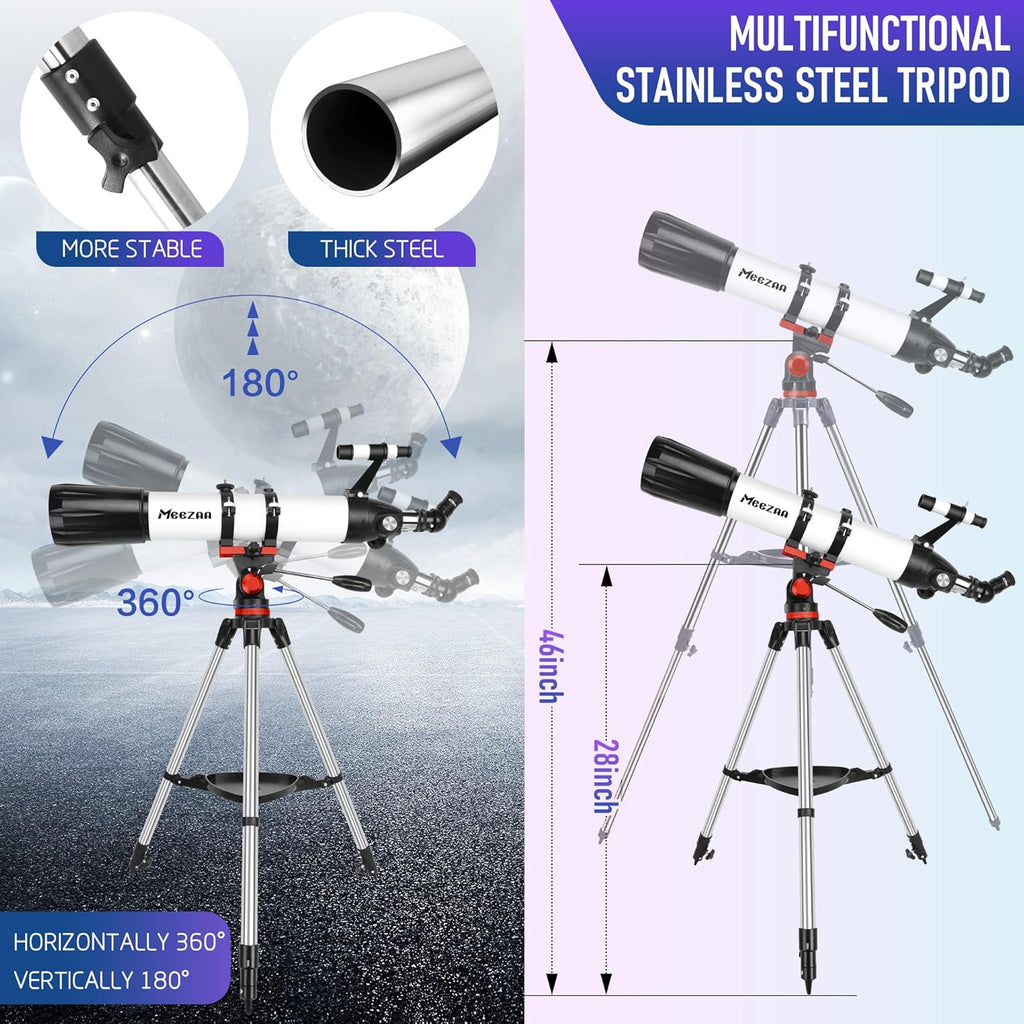 Telescope, Telescope for Adults High Powered Professional, 90mm Aperture 800mm Refractor Telescopes for Astronomy Beginners Fully Multi-Coated with AZ Mount Tripod  Phone Adapter  Carry Bag