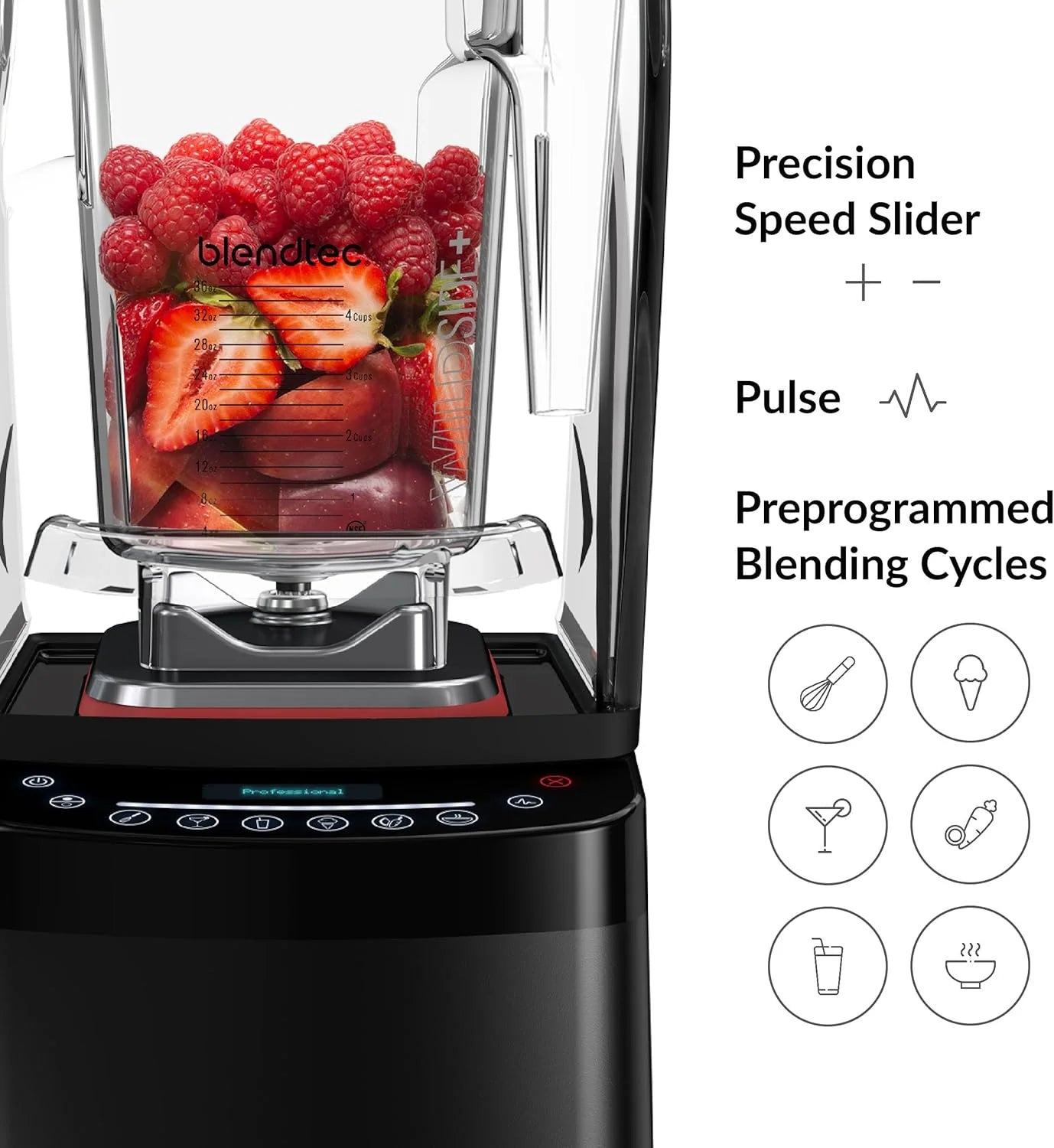 Blendtec Professional 800 - Blender with WildSide+ Jar (90 oz) for Smoothies  Frozen Drinks - Quietest Professional-Grade Power - 11-Speed Touch Slider - Easy to Clean - Black