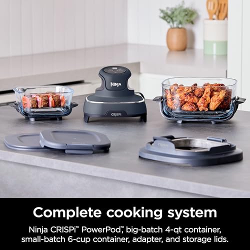 Ninja Crispi 4 in 1 Portable Glass Air Fryer Cooking System, 4QT  6 Cup Glass Containers with Storage Lids, Easy Meals, Microwave, Freezer  Dishwasher Safe, Air Fry, Bake  More, Cyberspace, FN101GY : Home  Kitchen(Green)