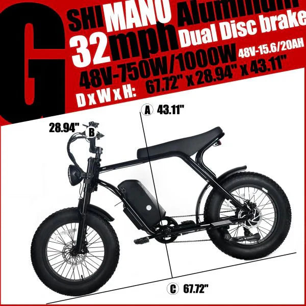 Electric Mountain Bike for Adults | 20 x 4.0 Fat Tires, 1000W Motor, 48V 20Ah Removable Battery, Max Speed 45MPH, Shi Mano 7-Speed for Off-Road Adventures(Black/1000W)