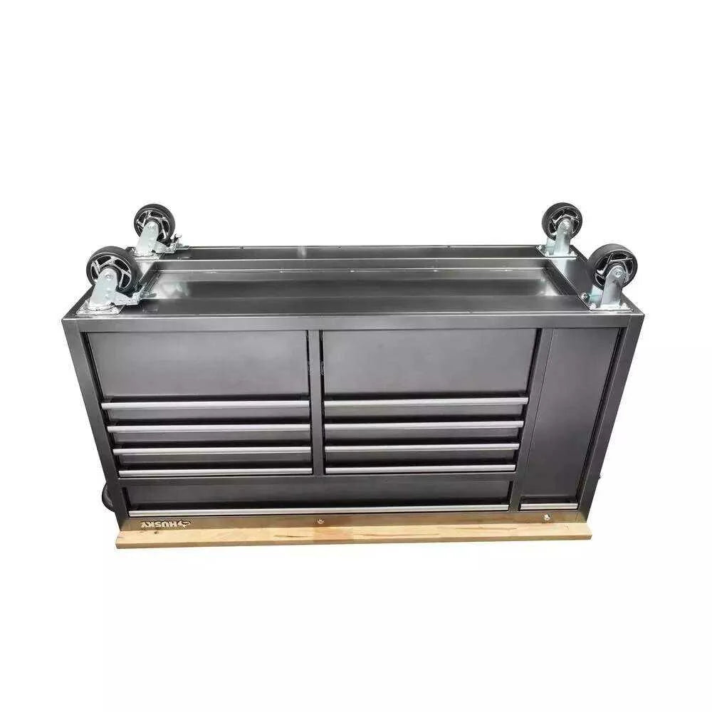 Husky 72 in. x 24 in. D Standard Duty 18-Drawer Mobile Workbench Tool Chest with Solid Wood Top in Stainless Steel