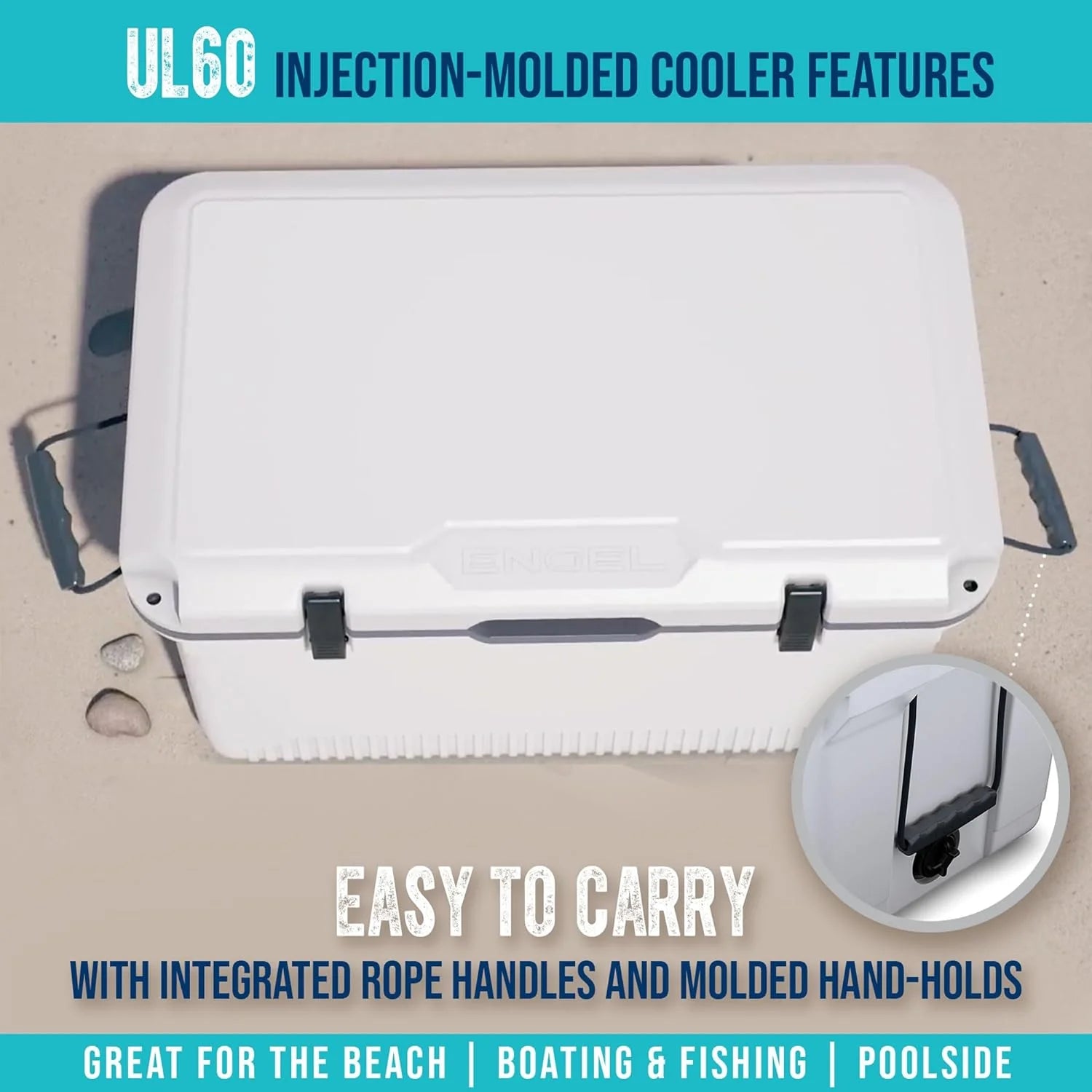 60 QT Ultra-Light Injection Molded Cooler - Ice Chest Keeps Ice up to 7 Days - Large Cooler Includes Wire Basket, Divider and Built-in Bottle Opener(Haze Gray)