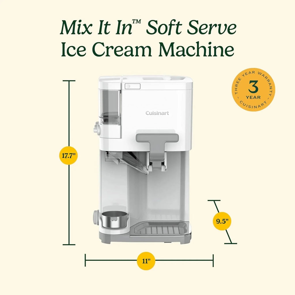 Cuisinart Soft Serve Ice Cream Machine- Mix It In Ice Cream Maker for Frozen Yogurt, Sorbet, Gelato, Drinks 1.5 Quart, White, ICE-48(Ice-Cream Maker/White)