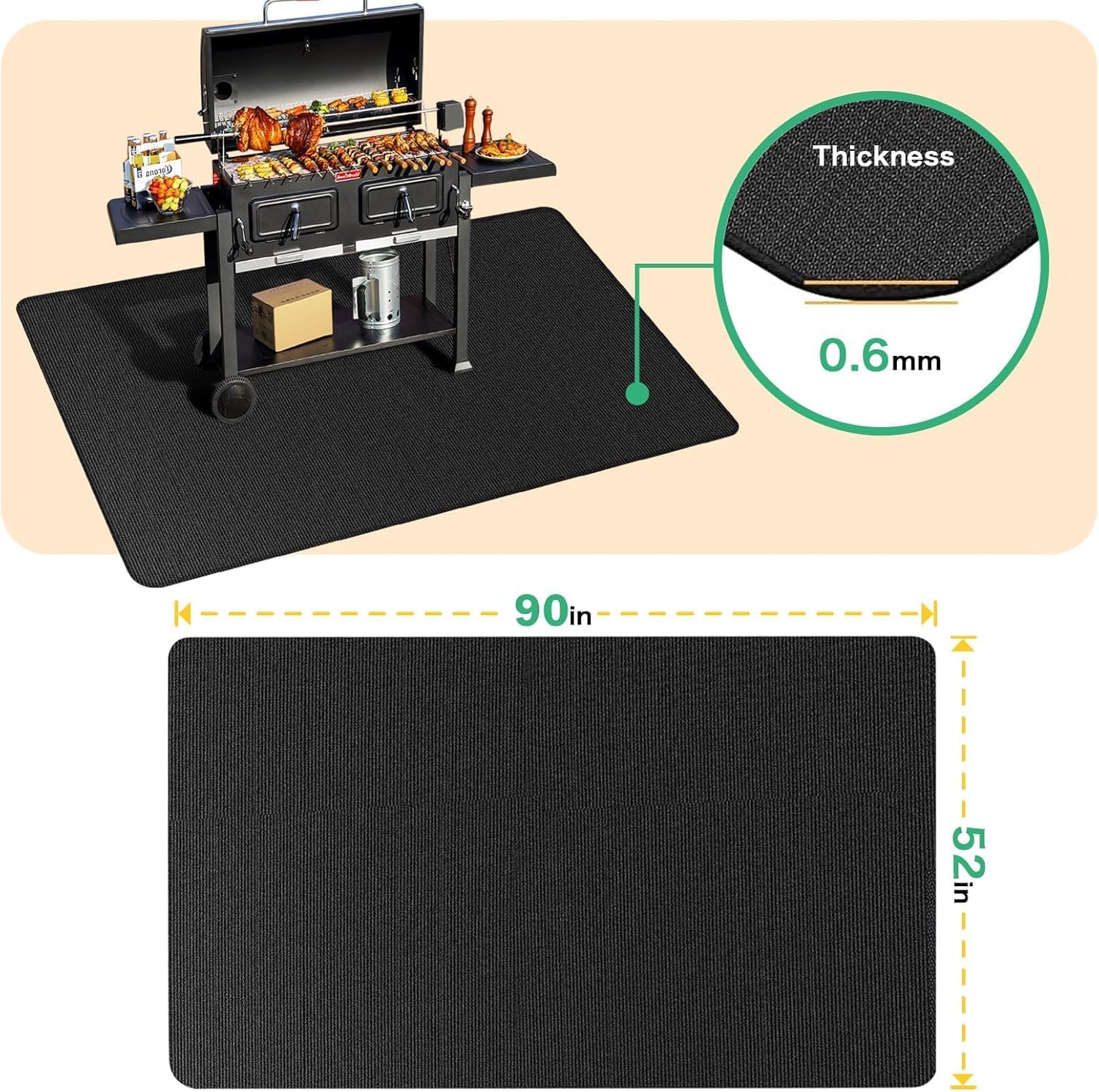 90x52 Inch Under Grill Mat for Outdoor Grill, Fireproof  Waterproof(76 x 52 inches)