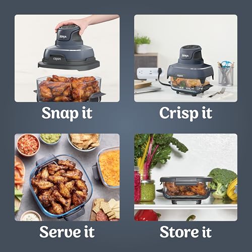 Ninja Crispi 4 in 1 Portable Glass Air Fryer Cooking System, 4QT  6 Cup Glass Containers with Storage Lids, Easy Meals, Microwave, Freezer  Dishwasher Safe, Air Fry, Bake  More, Cyberspace, FN101GY : Home  Kitchen(Green)