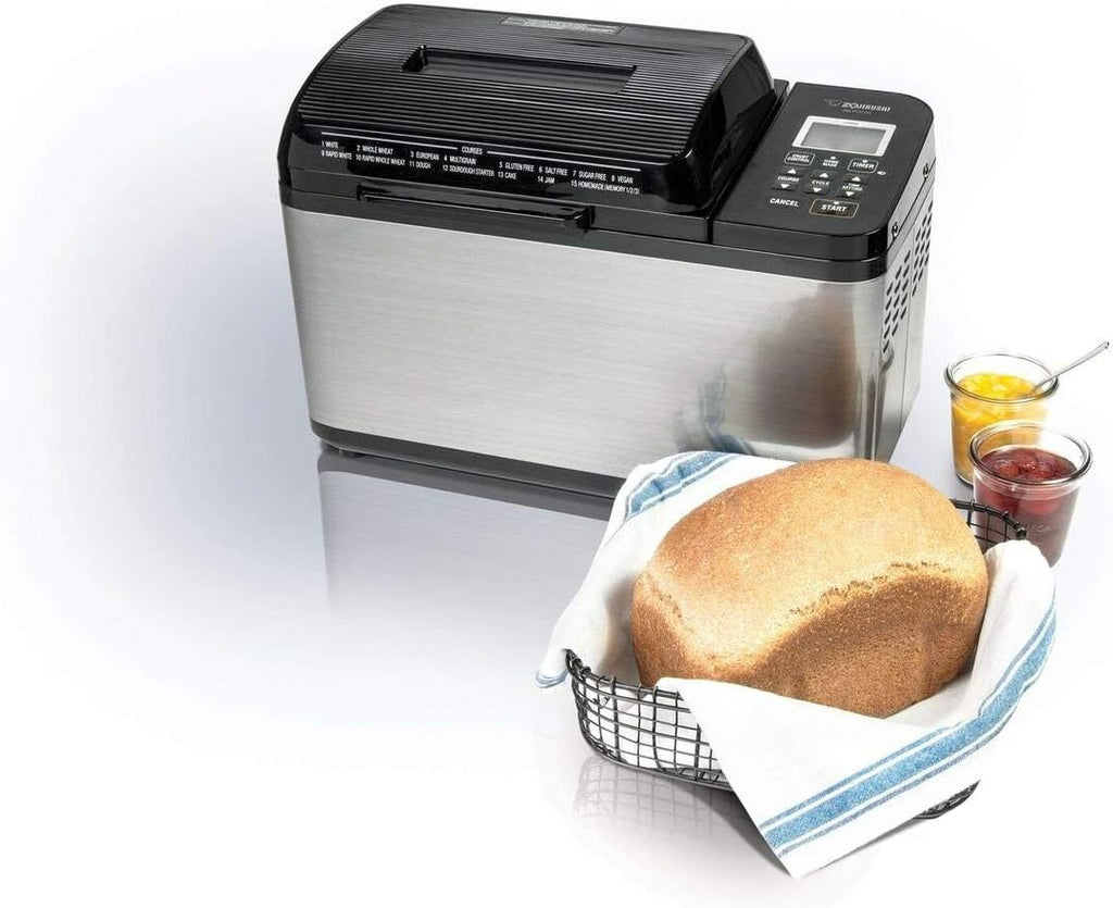ZOJI BB-PDC20BA Home Bakery Virtuoso Plus Breadmaker, 2 lb. loaf of bread, Stainless Steel / Black(Virtuoso Plus/Breadmaker)