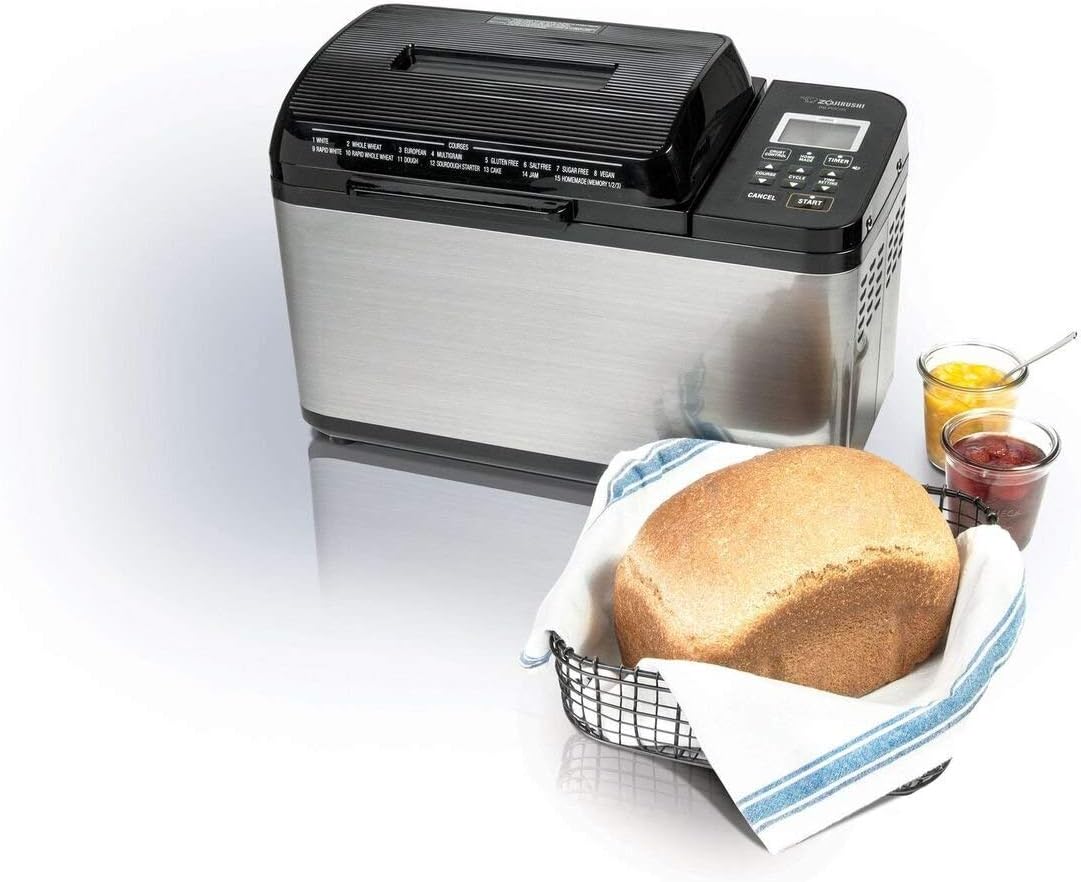 ZOJI BB-PDC20BA Home Bakery Virtuoso Plus Breadmaker, 2 lb. loaf of bread, Stainless Steel / Black(Virtuoso Plus/Breadmaker)