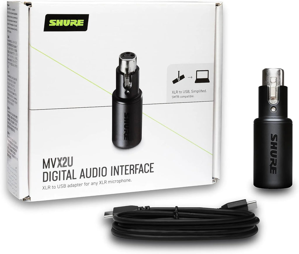 Digital Interface with Headphone Jack, Integrated Pre-amp with 60dB Gain Control, Zero-Latency Monitoring, 48V Phantom Power, ShurePlus Desktop App, 1m USB-C Cable