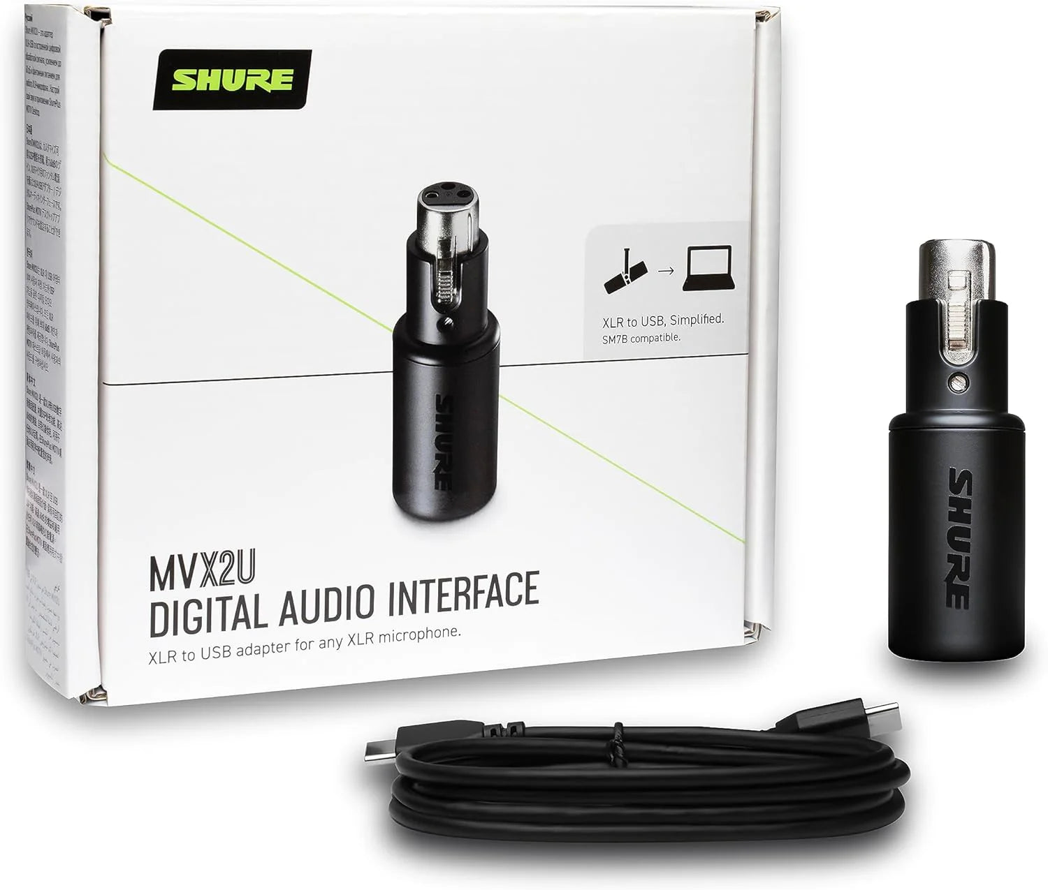 Digital Interface with Headphone Jack, Integrated Pre-amp with 60dB Gain Control, Zero-Latency Monitoring, 48V Phantom Power, ShurePlus Desktop App, 1m USB-C Cable