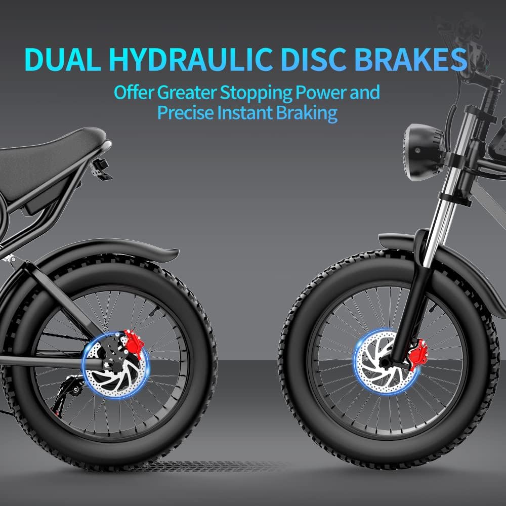 Electric Bike for Adults, 1000/2000W, 25/30/37MPH,48V-52V, 20AH,40AH Battery, Max 50-180 Miles Electric Motorcycle, 20" Fat Tire Dirt Bike, Shamano 7-Speed E-Bike(Q20PRO-2000W 52V 40AH)