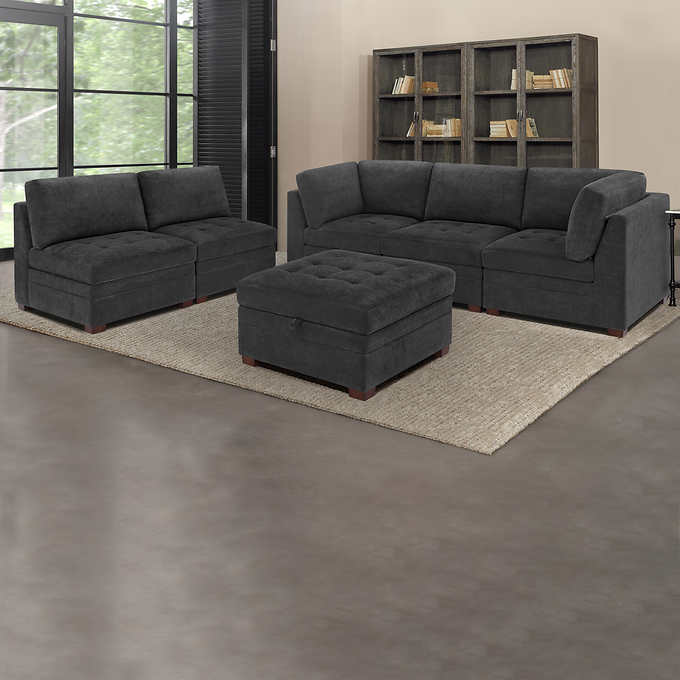 Thomasville Tisdale Fabric Sectional with Storage Ottoman(Dark Gray)