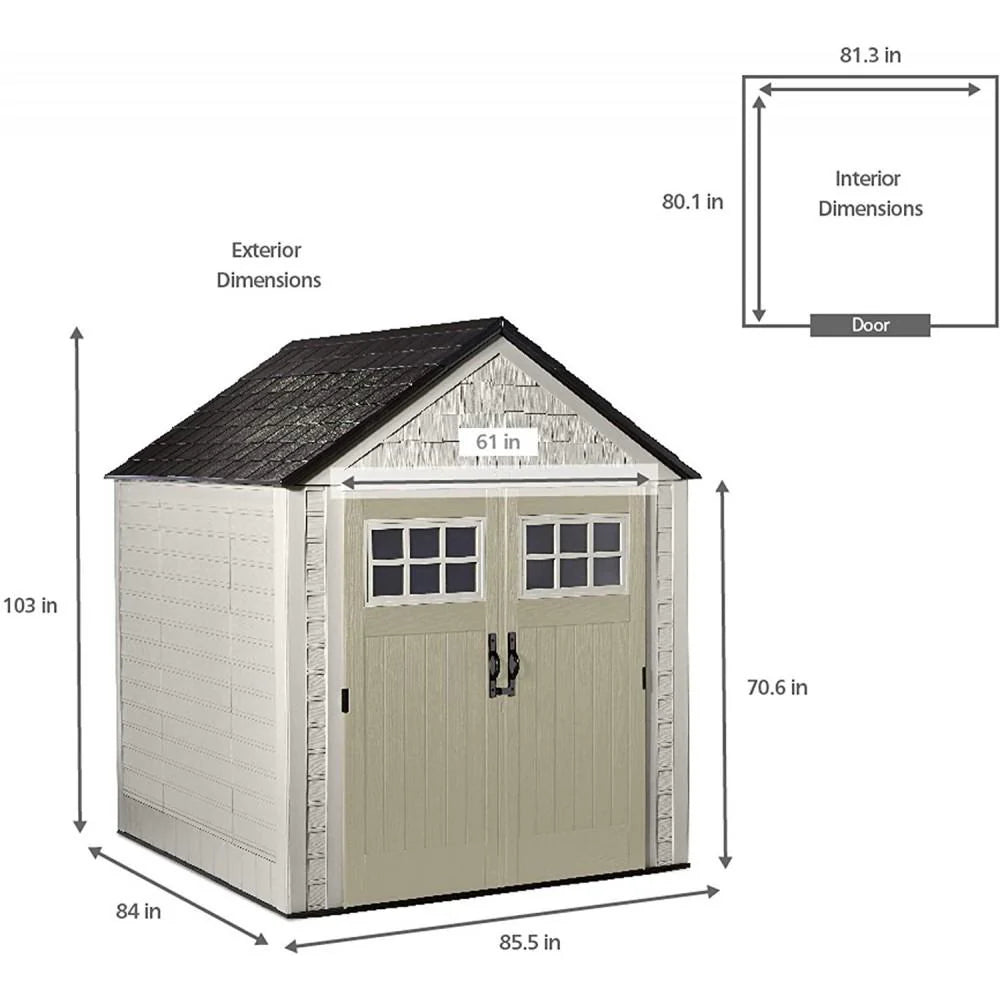 Rubbermaid 77 Ft Durable Weather Resistant Resin Outdoor Garden Storage Shed with Windows and Utility Hooks, Sand