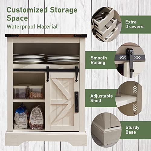 OKD Bathroom Floor Cabinet, Farmhouse Storage Cabinet with Sliding Barn Door  Storage Drawers