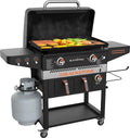 Blackstone 1962 Air Fryer Combo  Two Burners Stainless Steel Gas Hood, Wheels, Two Side Shelf – Heavy Duty Outdoor Griddle Station for Backyard, Patio, 28 inch Black
