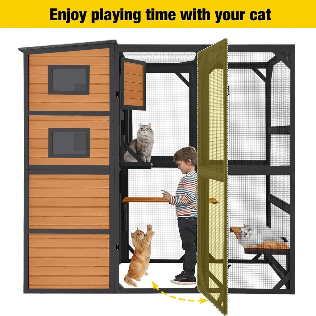 Aivituvin Large Cat Catio, 4 Tiers, Weatherproof Roof, 70"H x 77"L