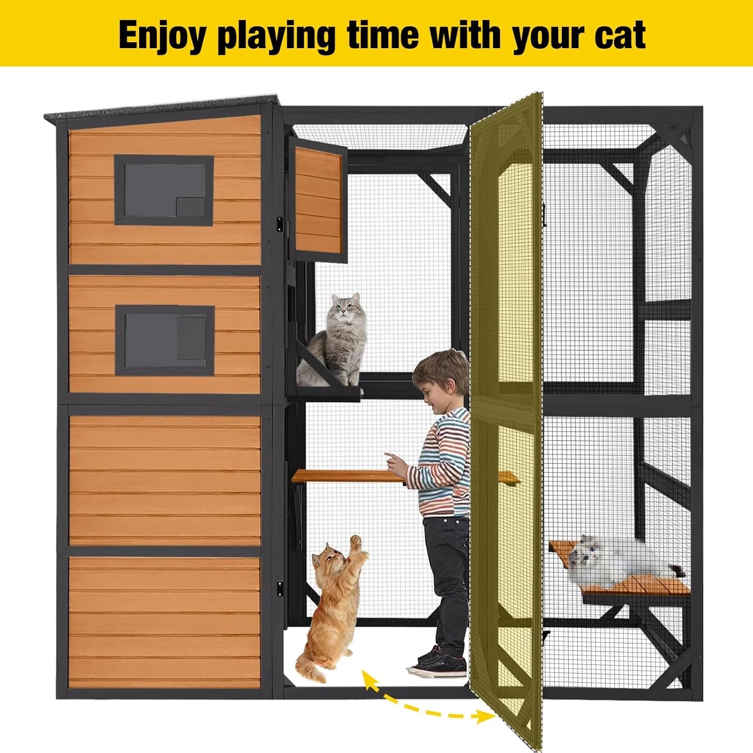 Aivituvin Large Cat Catio, 4 Tiers, Weatherproof Roof, 70"H x 77"L