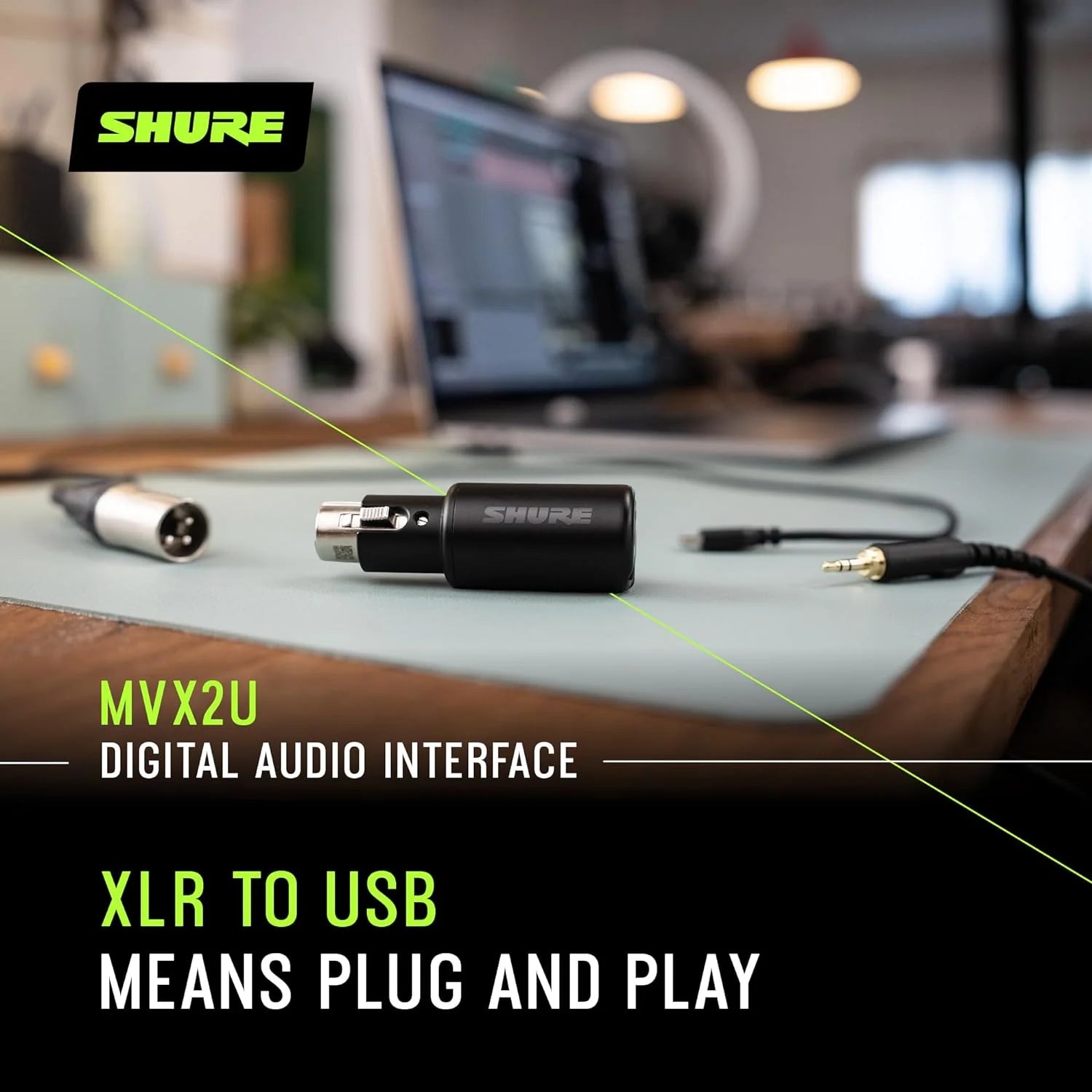 Digital Interface with Headphone Jack, Integrated Pre-amp with 60dB Gain Control, Zero-Latency Monitoring, 48V Phantom Power, ShurePlus Desktop App, 1m USB-C Cable