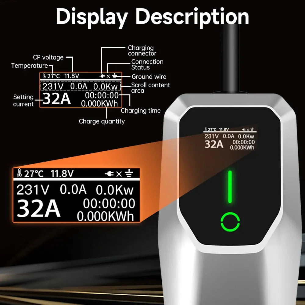 32 Amp Level 12 Portable EV Charger ,26FT Cable NEMA 14-50 Plug for Electric Car Home Charging Station 7.68KW