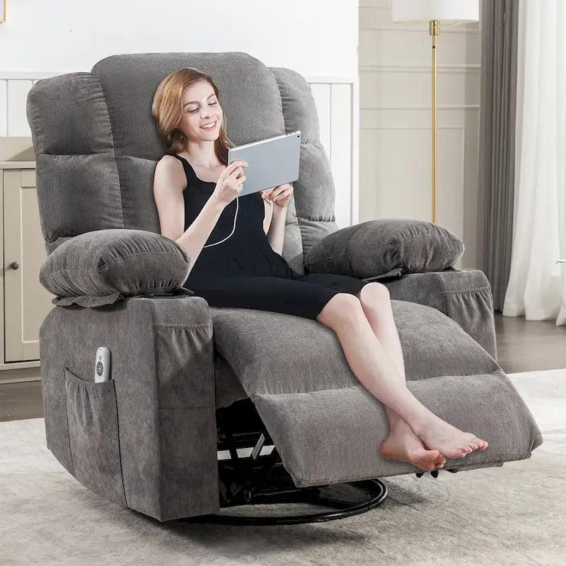 Massage Rocker Recliner Chair Rocking Chairs for Adults Oversized with 2 Cup Holders, USB Charge Port Soft Features a Manual Mas(N/A)