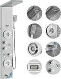 Shower Panel System, 6 Shower Modes, LED  Display Shower Panel Tower, Rainfall, Waterfall, 4 Body Massage Jets, Tub Spout, Handheld Shower Head 59" Hose, Stainless Steel Wall-Mounted Shower Set