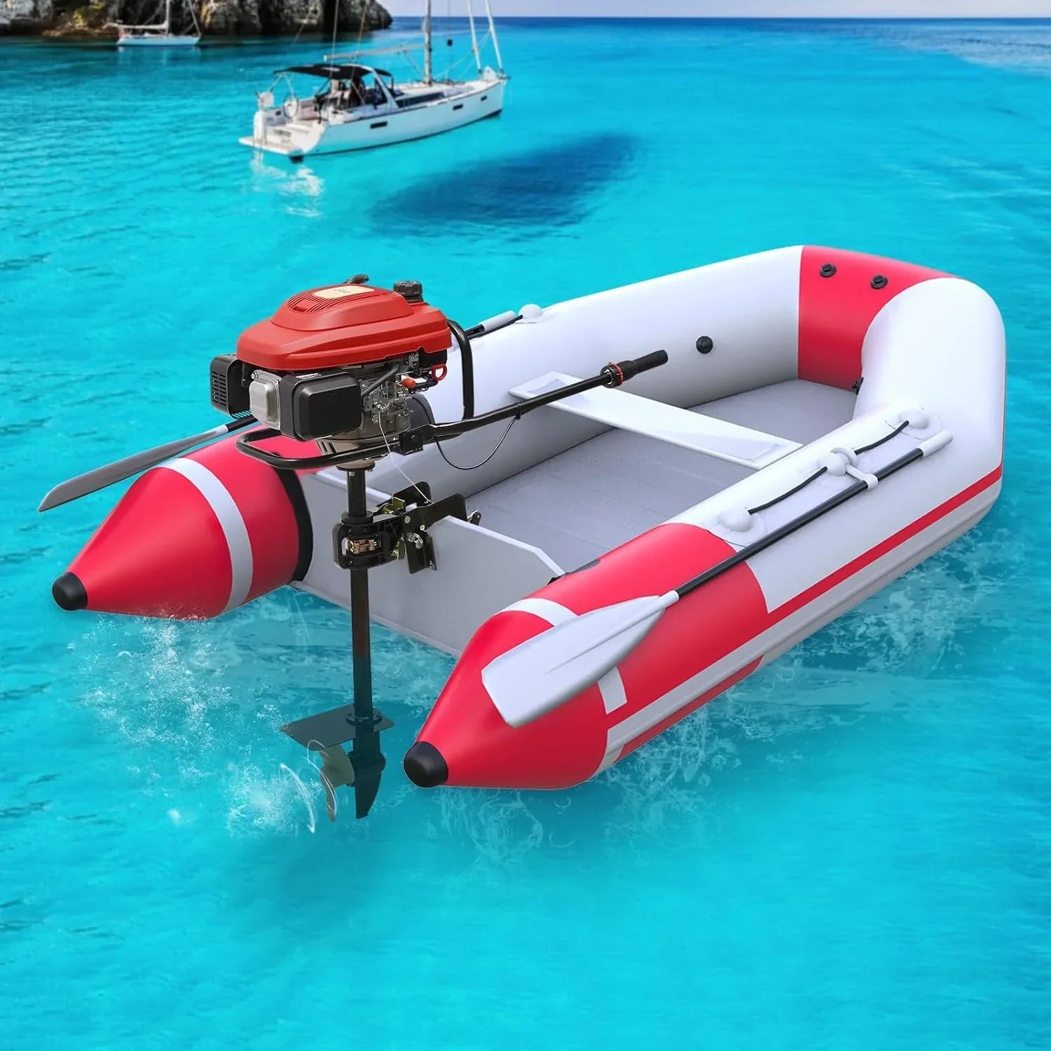 4 Stroke 4HP Outboard Motor, 4 Stroke 55CC Jet Pump Boat Engine w/Wind Cooling CDI System for Rubber Boats, Wooden Boats, Fishing Boats, etc, 5500 rpm(4 Stroke 6HP)