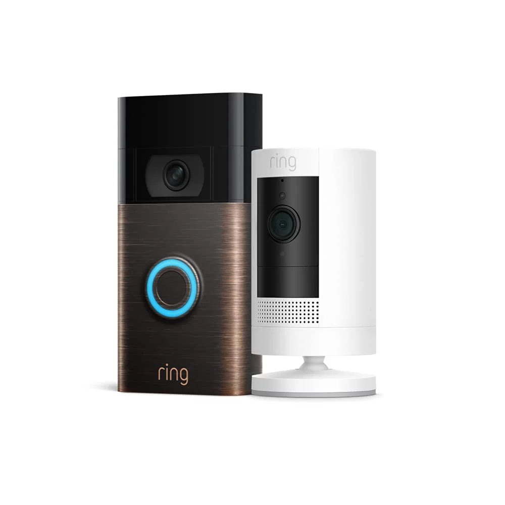 Ring Video Doorbell with Ring Stick Up Cam (White) and Ring Alarm 8-piece (White)(Venetian Bronze/with Ring Stick Up Cam and Alarm 8PC)