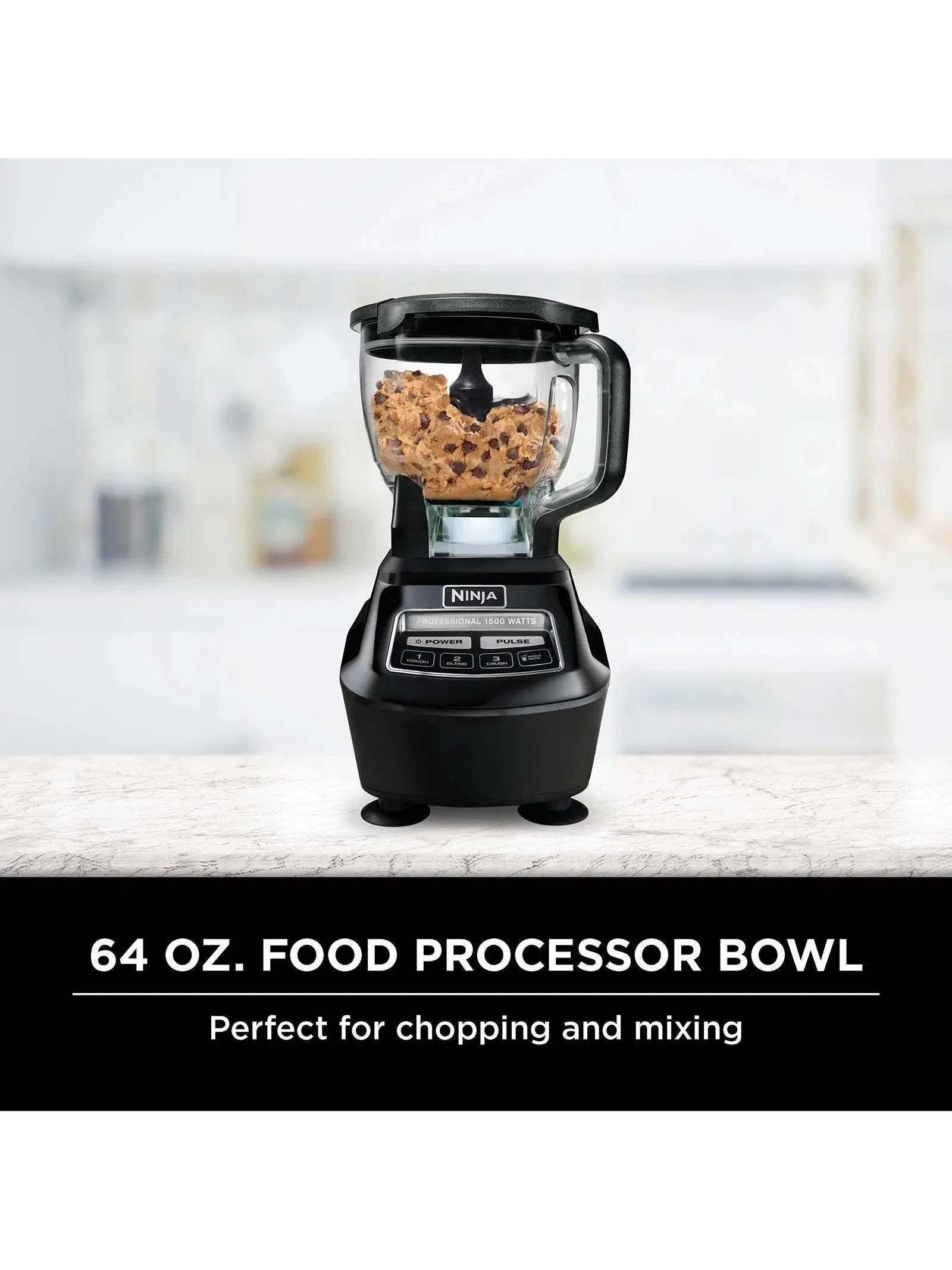 Ninja BL770 Mega Kitchen System, 1500W, 4 Functions for Smoothies, Processing, Dough, Drinks  More, with 72 oz.* Blender Pitcher, 64 oz. Processor Bowl, (2) 16 oz. To Go Cups  (2) Lids, Black