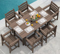 SERWALL 7-Piece Patio Table Set, Outdoor HDPE Dining Furniture with Umbrella Hole, All Weather Table and Chairs for Lawn, Garden, Poolside, Aruba(7 Piece + RedWhite Cushion/Aruba)