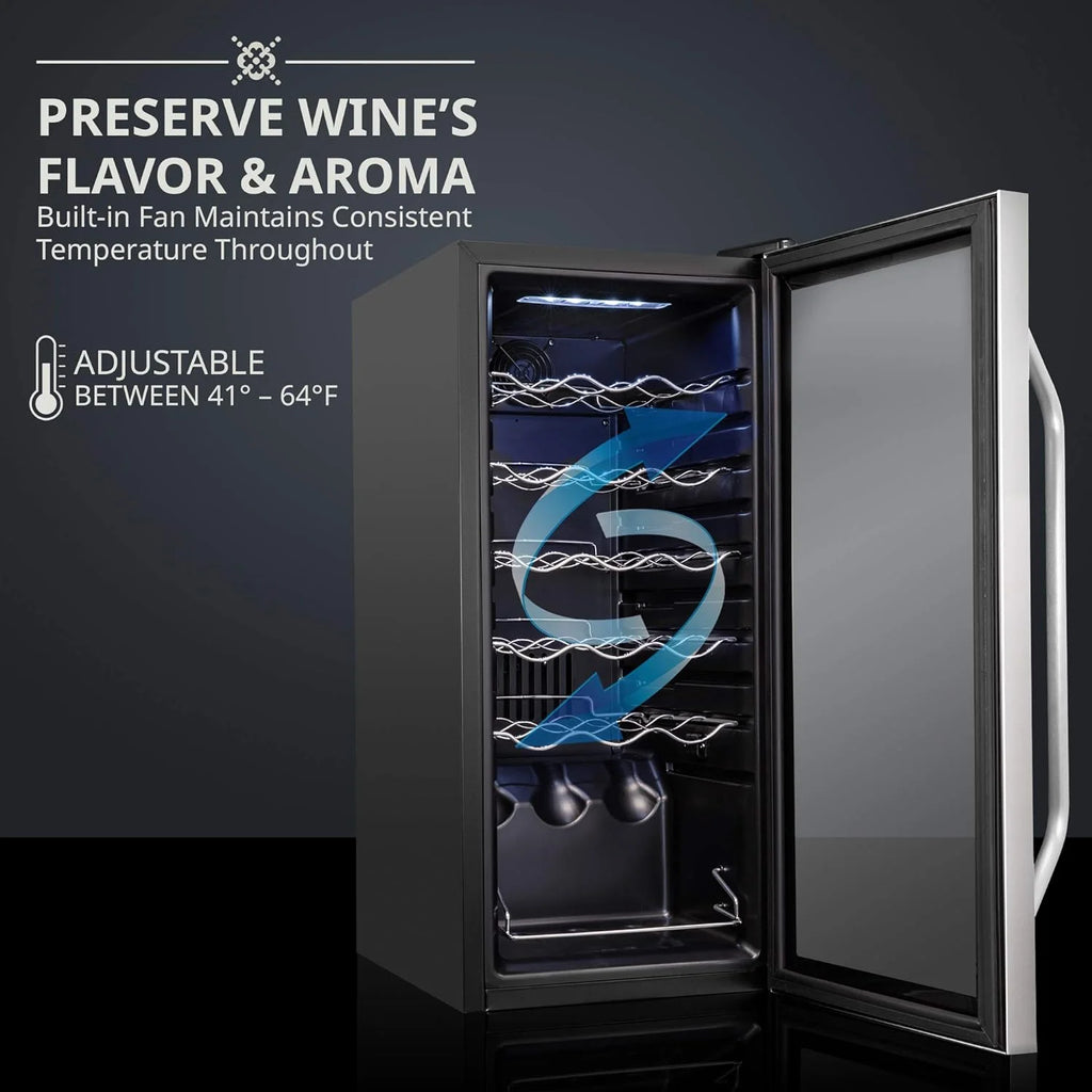 18 Bottle Compressor Wine Cooler Refrigerator w/Lock, Large Freestanding Wine Cellar For Red, White, Champagne or Sparkling Wine, 41f-64f Digital Temperature Control Fridge Glass Door Black(Stainless Steel)