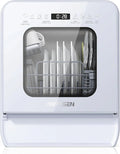 Portable Countertop Dishwasher, 5L Tank, 3 Spray Arms, 12H Delay, No Hookup Needed, White(4 Place Settings)