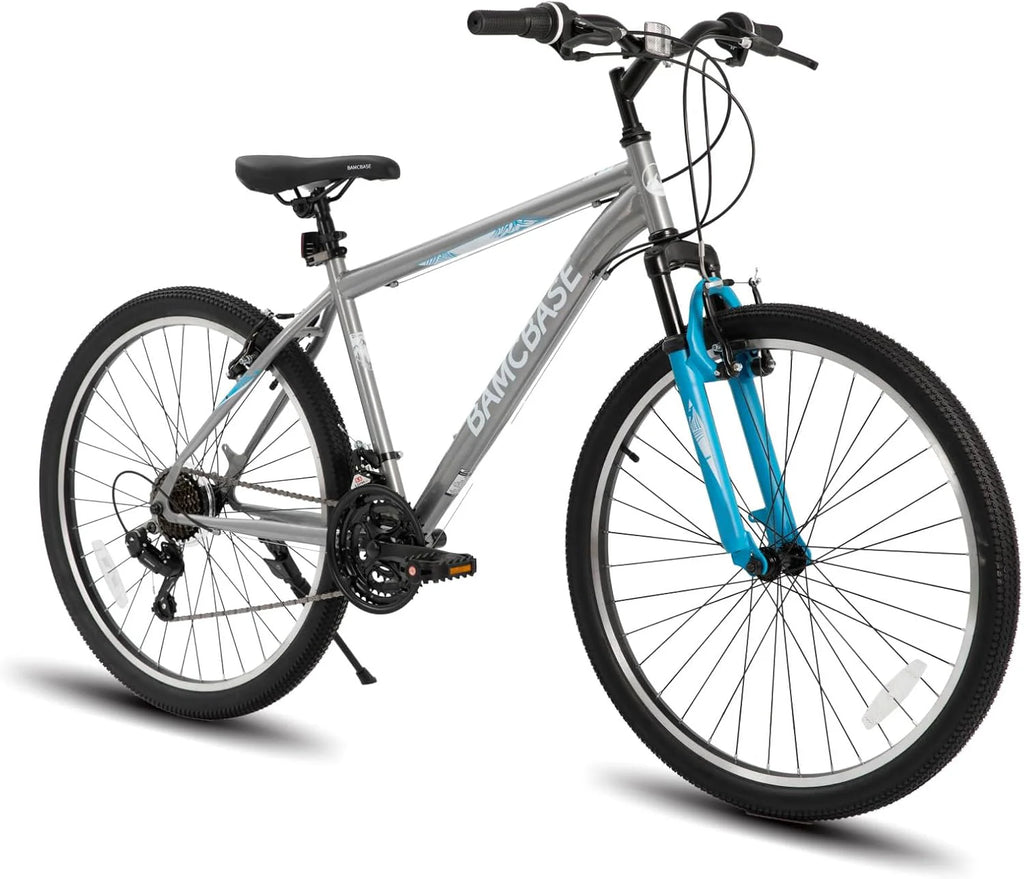 26/27.5 Inch Mountain Bike, Mens Womens MTB with 21 Speeds, High-Tensile Steel Frame, V Brake, Hardtail Bicycle for Adults(Gray/26 inch)