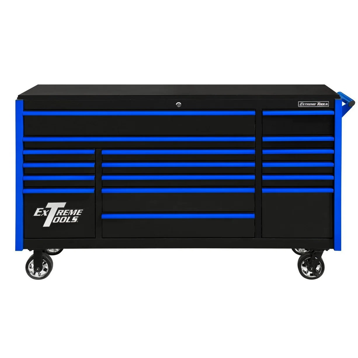 Extreme Tools DX Series 72” 17 Drawer Roller Cabinet(Black - Blue)