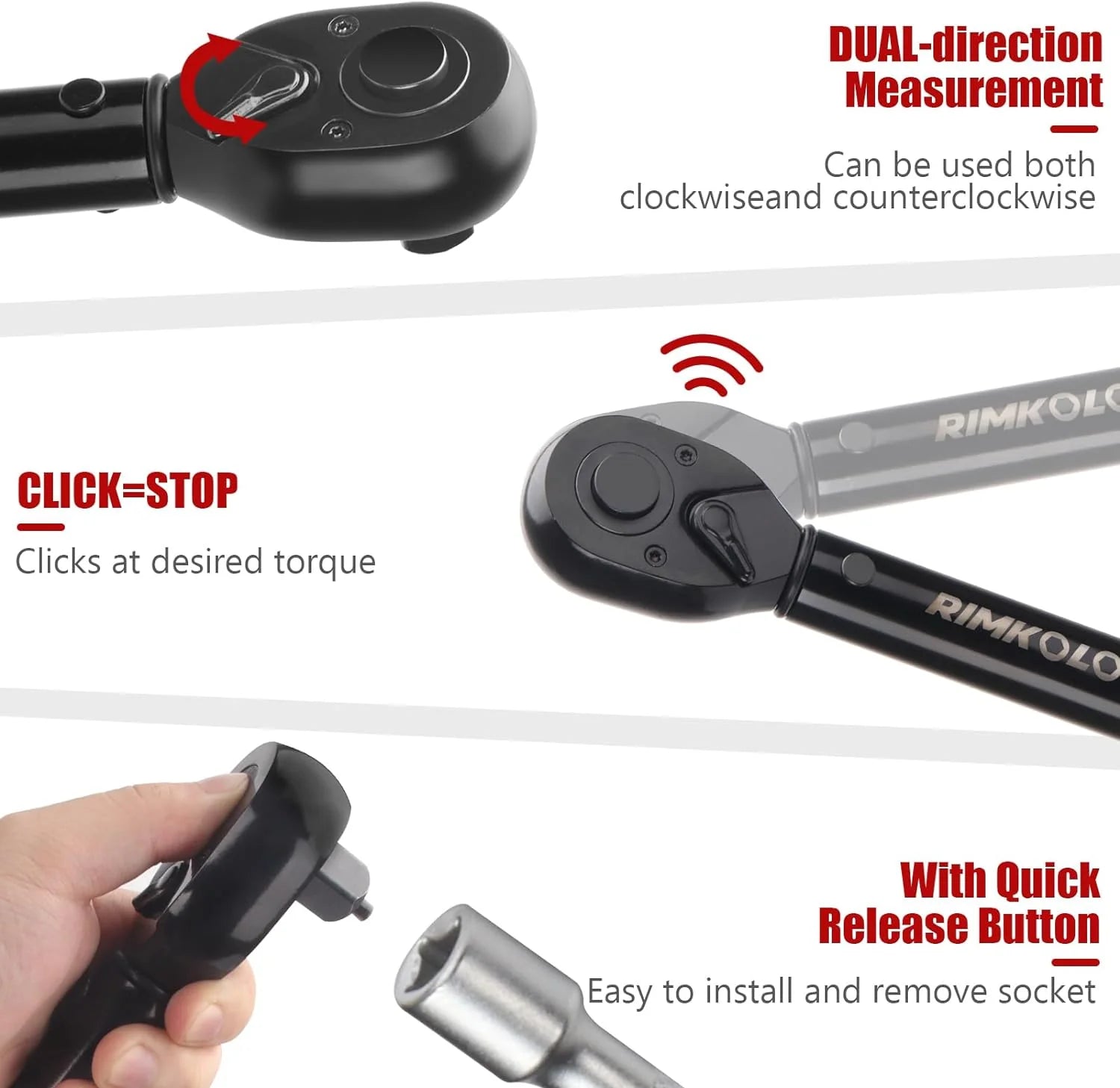 1-Inch Drive Click Torque Wrench, Dual-Scale Adjustable Torque Wrench Set with a Hex Key 200-1000ft.lb / 271-1356.7Nm(3/4)