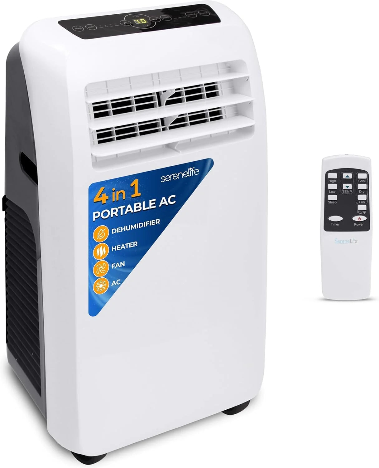 10,000 BTU Portable Air Conditioner– 4-in-1 AC Unit w/Cooling, Dehumidifier, Heater,  Fan– Includes Remote Control, Window Mount Kit, Quiet Operation, 24-Hour Timer(10，000 BTU + HEAT)