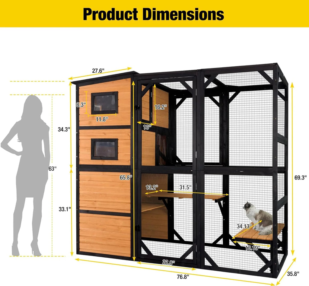 Aivituvin Large Cat Catio, 4 Tiers, Weatherproof Roof, 70"H x 77"L