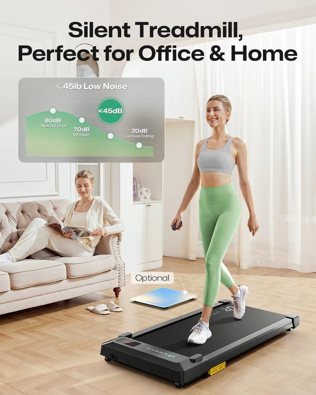UREVO Smart Walking Pad, Compact Under Desk Treadmill(Black)