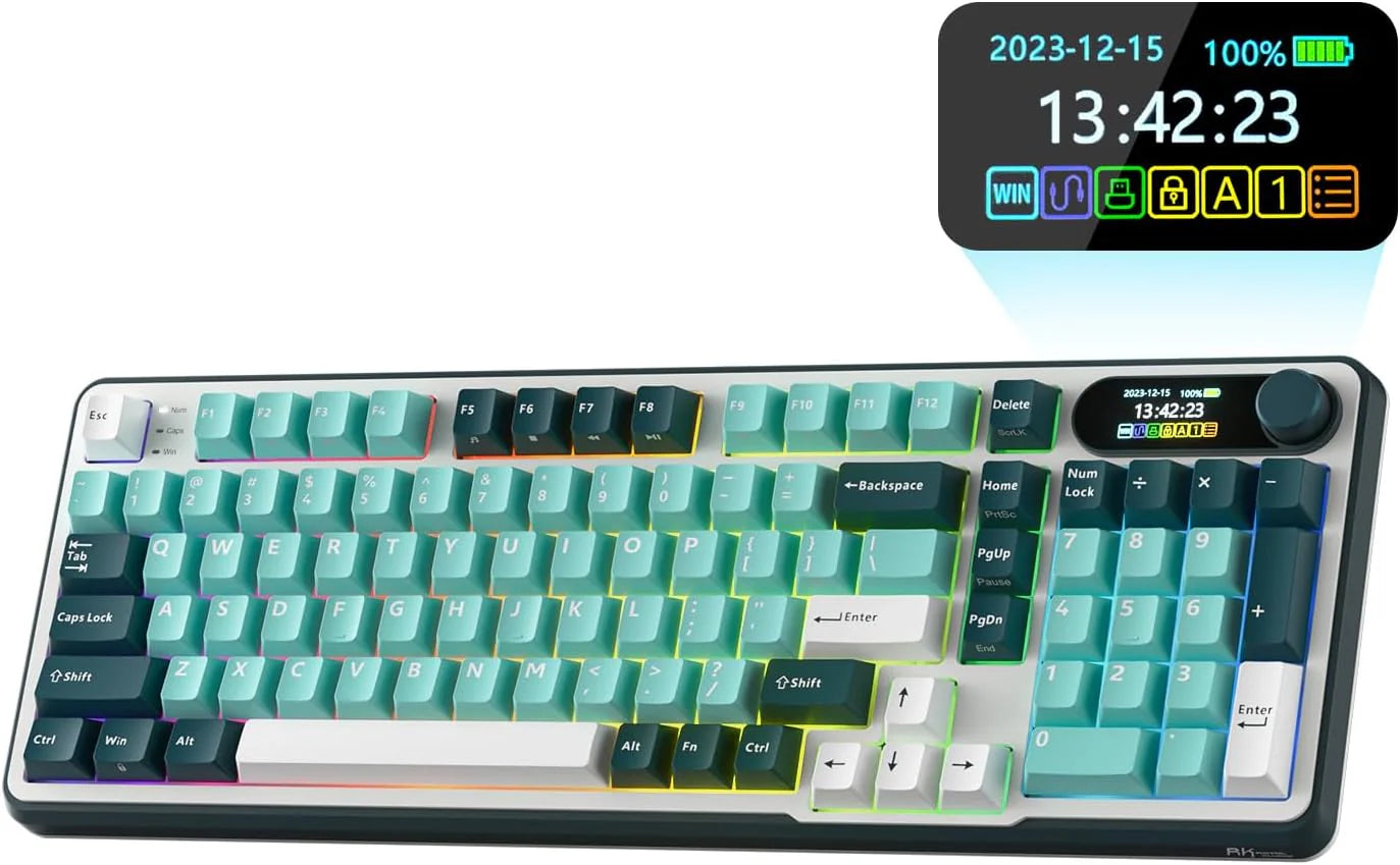 Mechanical Keyboard w/Smart Display  Knob, Top Mount 96% Wireless Mechanical Keyboard BT/2.4G/USB-C, Hot Swappable, Software Support, Creamy Sounding, 98 Keys(Linear Viridian Switch/Lavender Purple)
