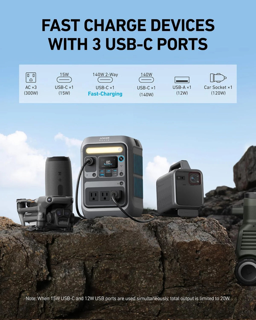 Anker Solar Generator SOLIX C300 with 60W Solar Panel, 288Wh Portable Power Station, 300W (600W Surge), LiFePO4 Battery, 140W Two-Way Fast Charging, for Outdoor Camping, Traveling, and Emergencies(Anker SOLIX C300+60W Solar Panel)