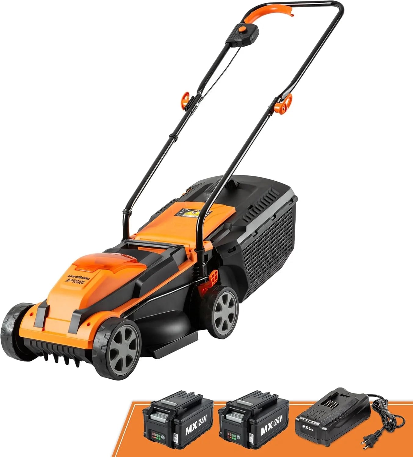 LawnMaster Cordless 13-Inch Lawn Mower 24V Max with 2X4.0Ah Battery and a Charger(21inch with 4 battery)