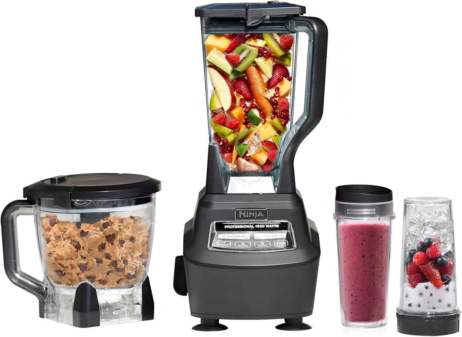 Ninja Blender, Mega Kitchen System, 1500W, 4 Functions for Smoothies, Processing, Dough, Drinks  More, with 72 Blender Pitcher, 64 Processor Bowl, 2 Nutri Cups + Lids, Black, BL770(Pitcher+Bowl+(2) 18-oz. Cups)