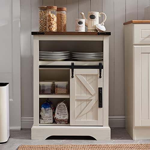 OKD Bathroom Floor Cabinet, Farmhouse Storage Cabinet with Sliding Barn Door  Storage Drawers
