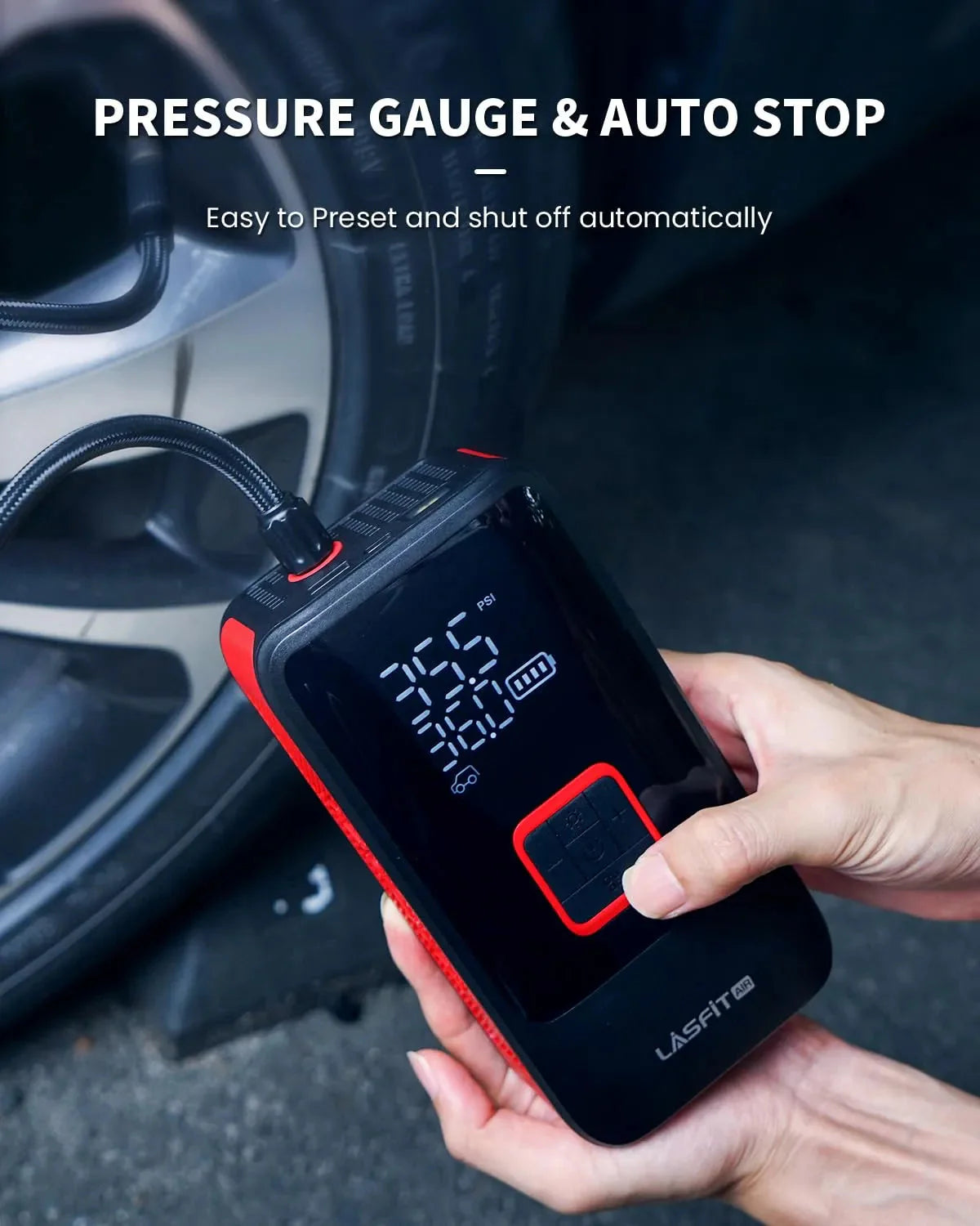 Tire Inflator Portable Air Compressor Fit Pickup Truck  Large Tires Air Pump for Car Tires w/Digital Pressure Gauge, Auto Stop, 150PSI Electric 12000mAh Cordless 12V Corded Dual-Use