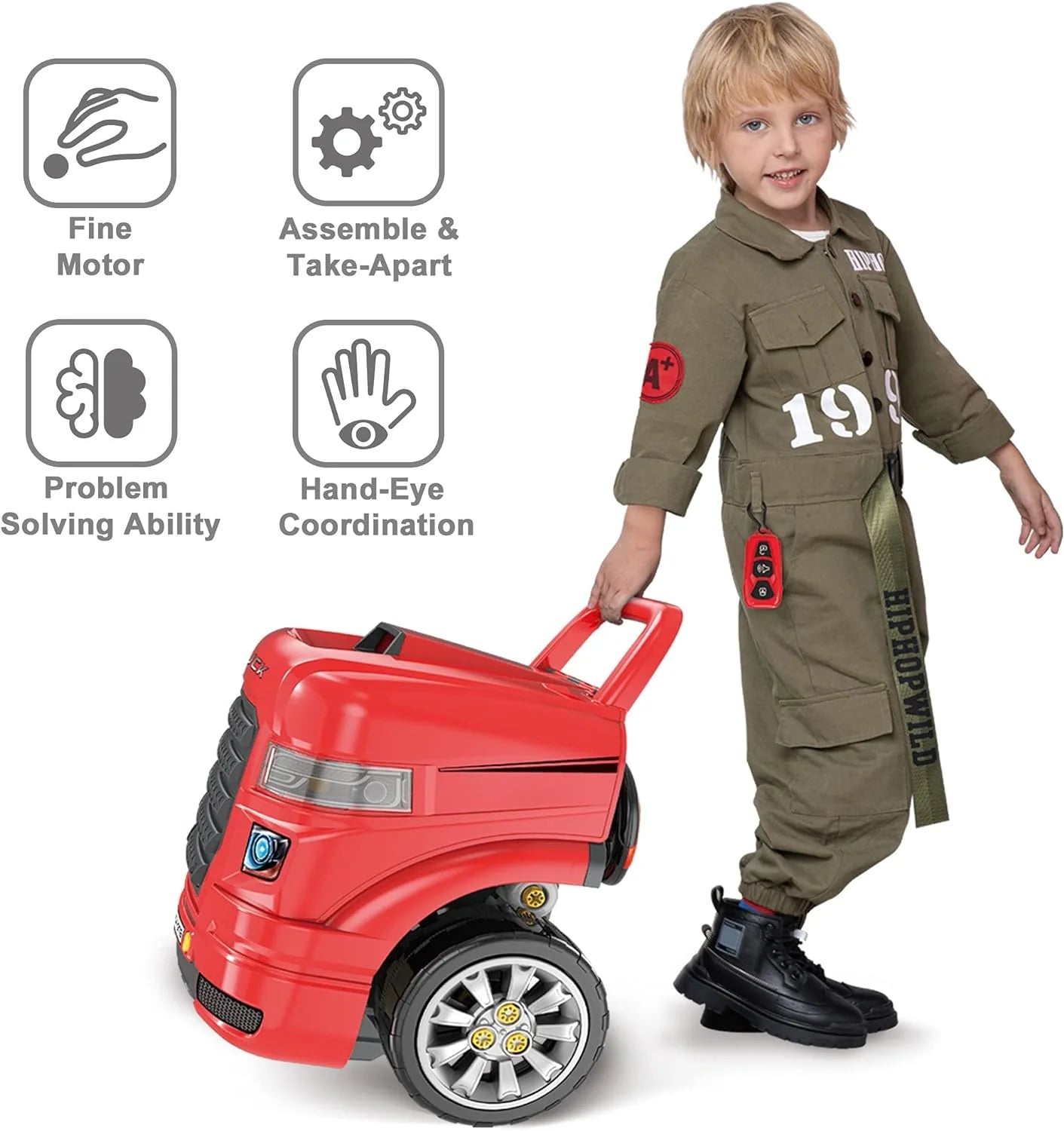 Truck Engine Toy, Kids Mechanic Repair Set for 3-5 Yr Toddlers, Big Builder Kit, Take Apart Motor Vehicle Pretent Play Car Service Station, Gifts 4 6 7 8 Year Old Boy Child